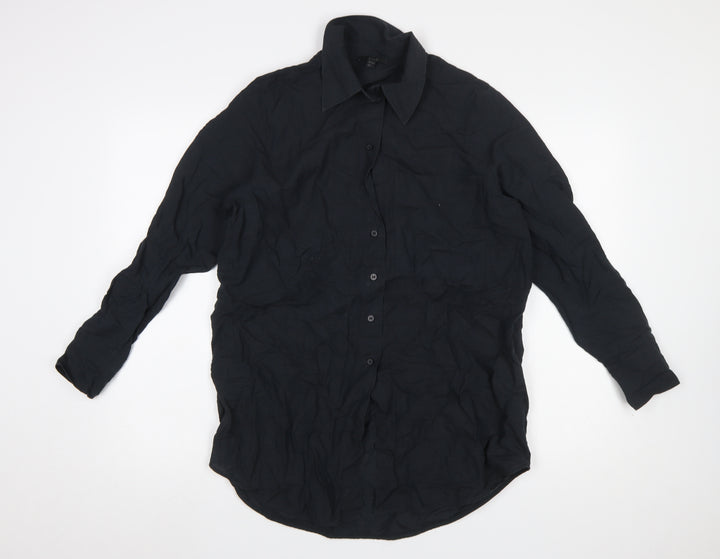 COS Women's Black Linen Cotton Long Sleeve Button-Up Shirt Size 4