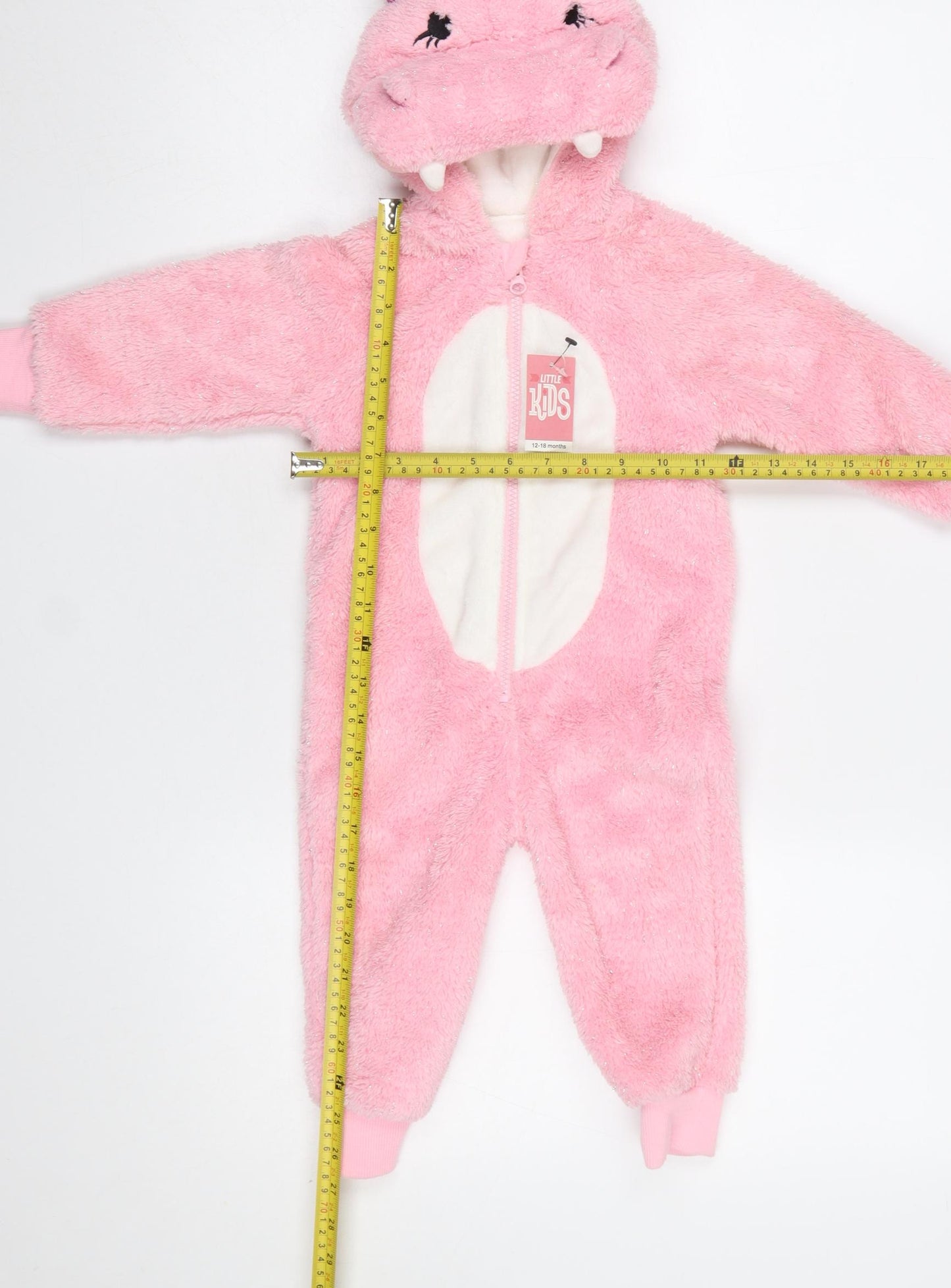 Matalan Unisex Baby Pink Hooded Hippo Babygrow 12-18 Months Fleece Zip