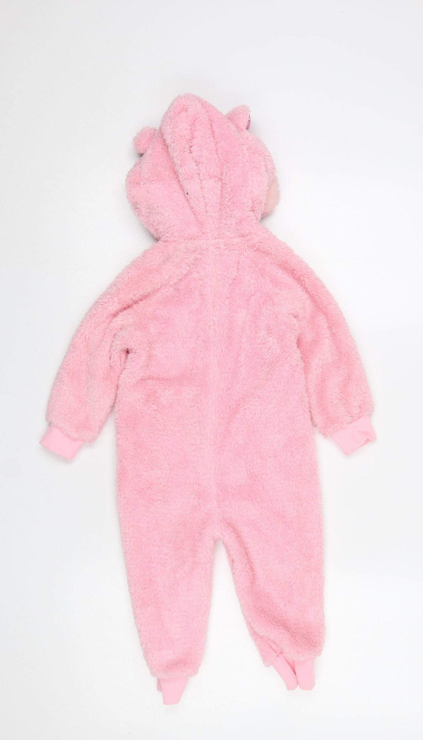 Matalan Unisex Baby Pink Hooded Hippo Babygrow 12-18 Months Fleece Zip