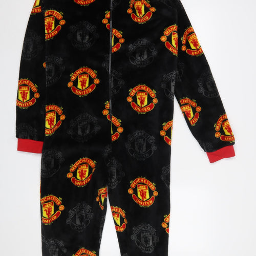 Manchester United Boys Black Fleece One Piece Hooded Pyjamas 13-14 Years
