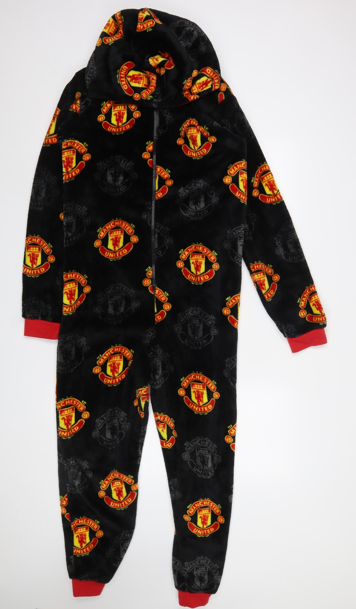 Manchester United Boys Black Fleece One Piece Hooded Pyjamas 13-14 Years
