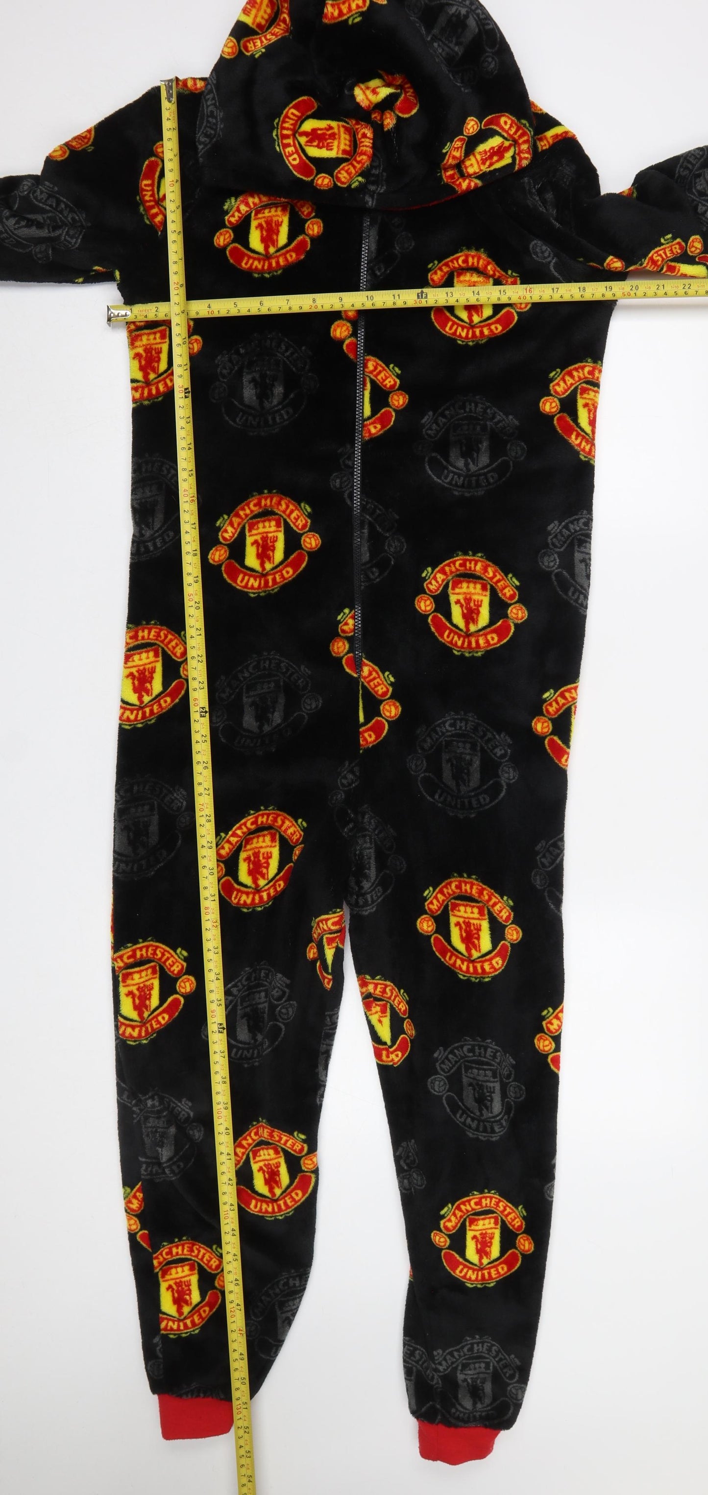 Manchester United Boys Black Fleece One Piece Hooded Pyjamas 13-14 Years