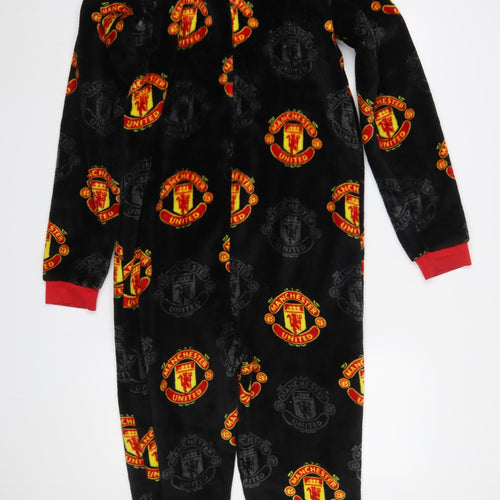 Manchester United Boys Black Fleece One Piece Hooded Pyjamas 13-14 Years