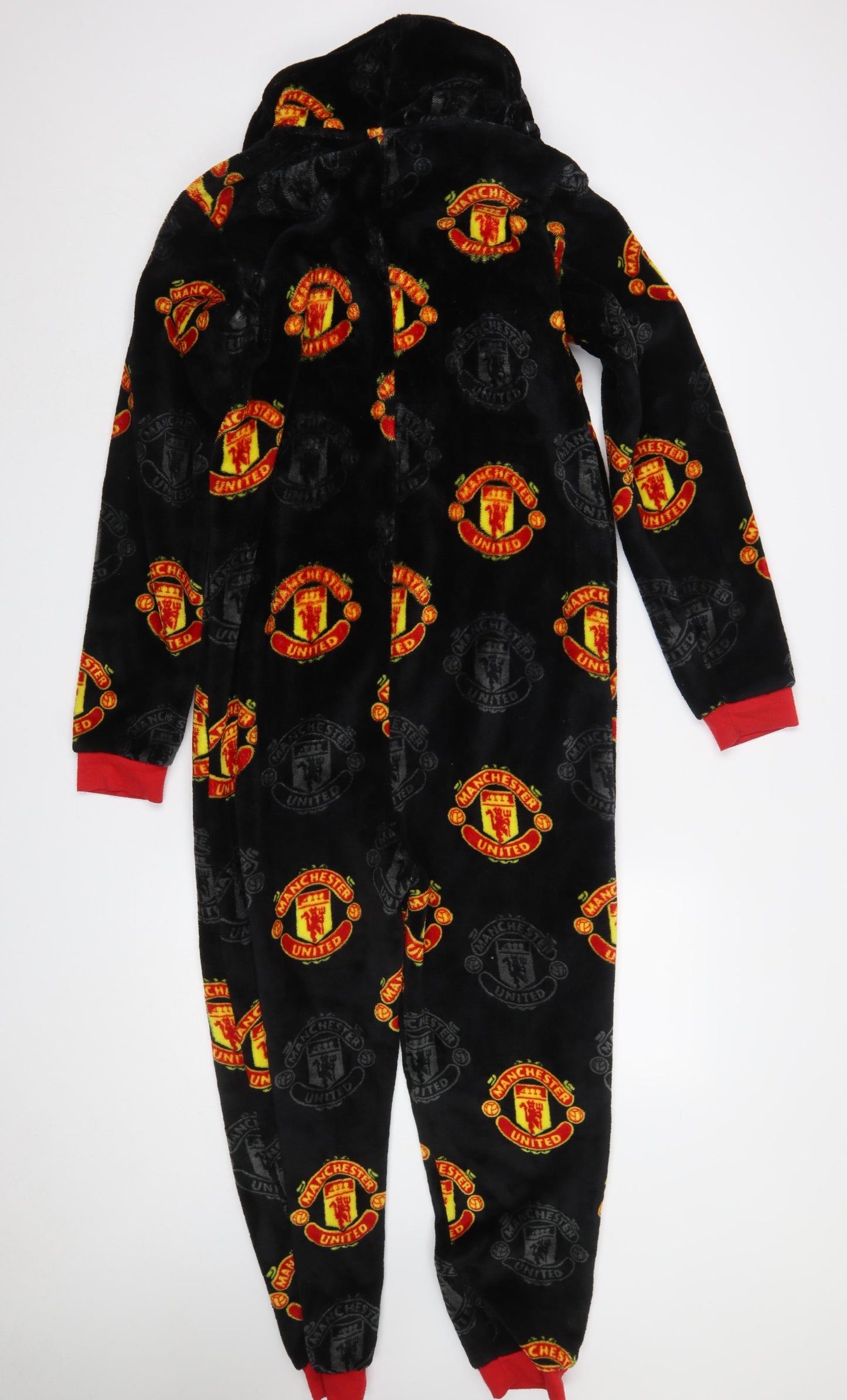 Manchester United Boys Black Fleece One Piece Hooded Pyjamas 13-14 Years