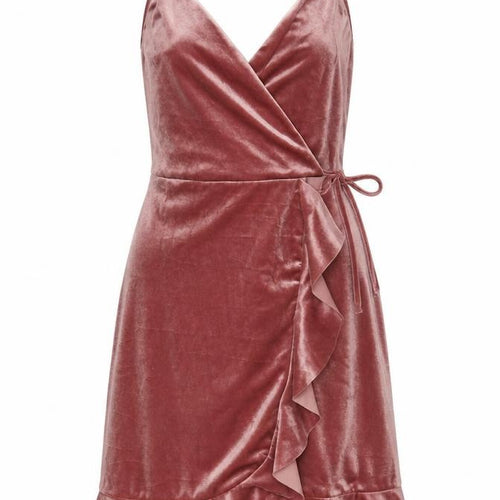 New Look Women Pink Velvet Wrap Dress UK 8 Sleeveless Ruffle Hem