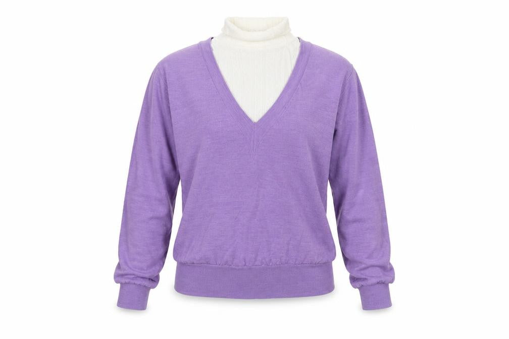 Front view of Sandro Women Purple V-Neck Wool Jumper, size 10