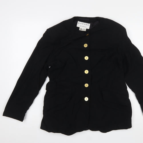 Jaeger Women Black Pure Wool Blazer UK 14 Single-Breasted Jacket