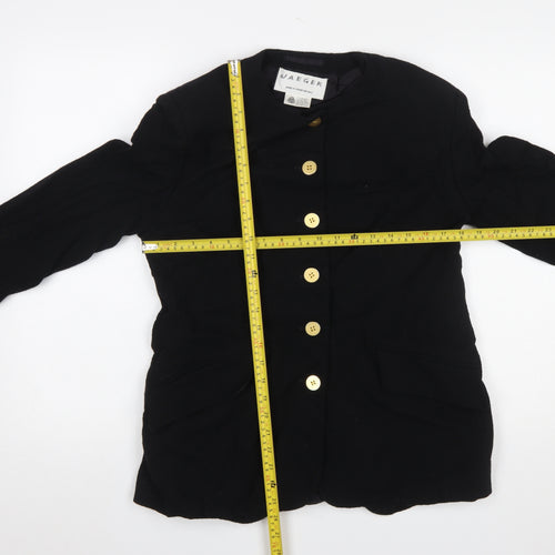Jaeger Women Black Pure Wool Blazer UK 14 Single-Breasted Jacket