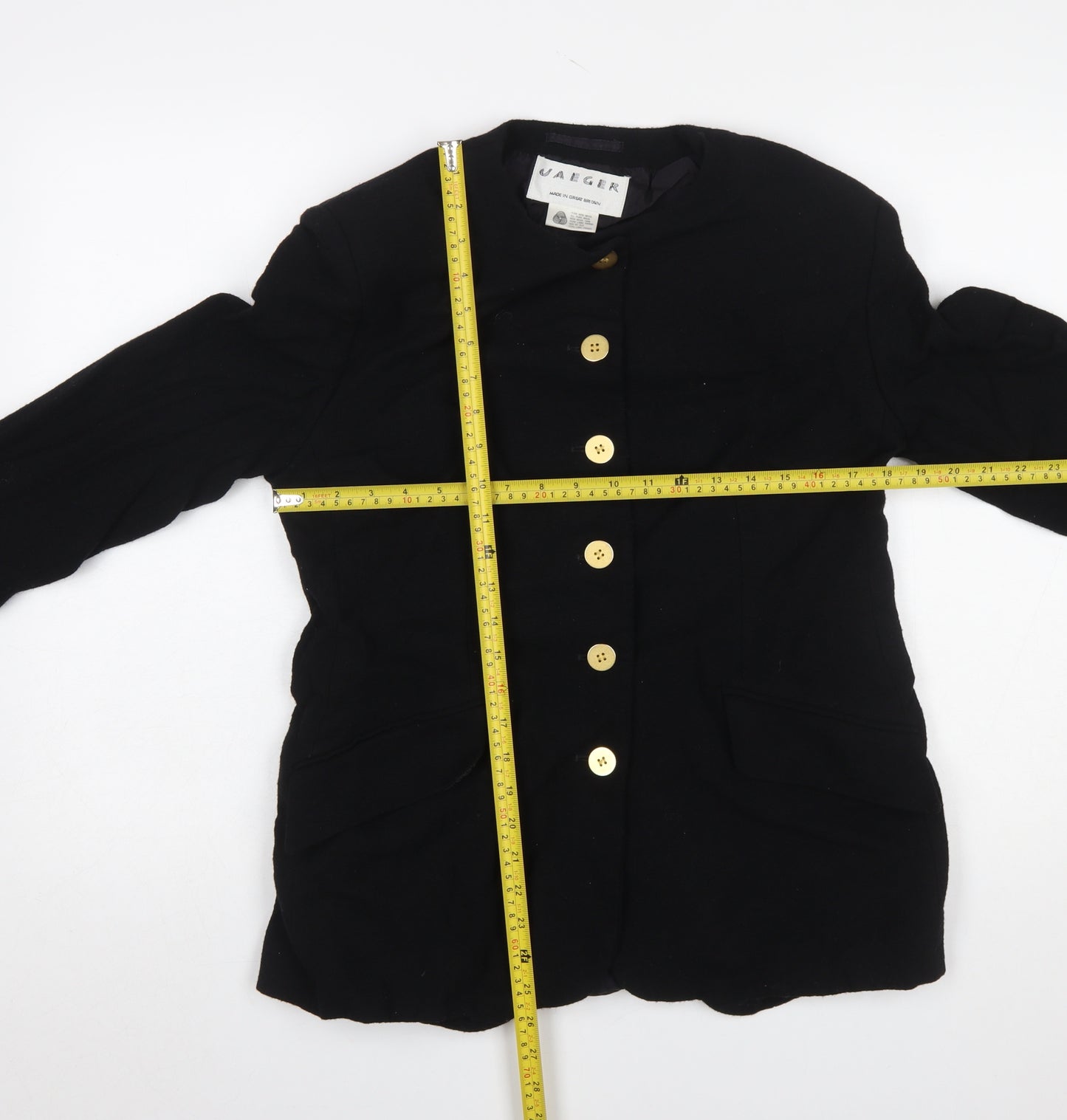 Jaeger Women Black Pure Wool Blazer UK 14 Single-Breasted Jacket