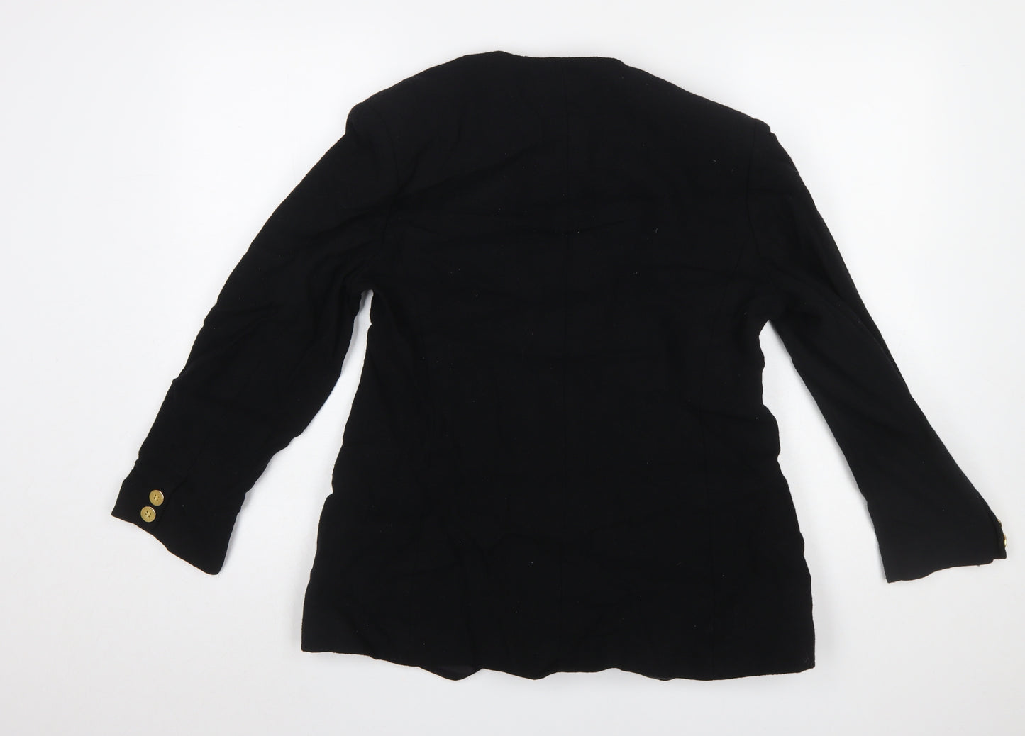 Jaeger Women Black Pure Wool Blazer UK 14 Single-Breasted Jacket