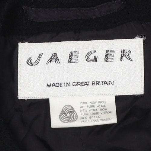Jaeger Women Black Pure Wool Blazer UK 14 Single-Breasted Jacket