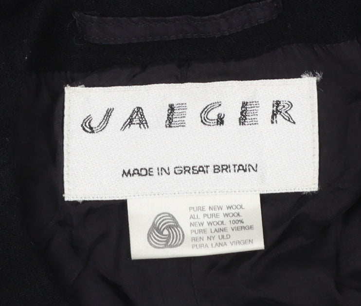 Jaeger Women Black Pure Wool Blazer UK 14 Single-Breasted Jacket