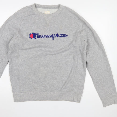Champion Mens Grey Large Pullover Sweatshirt Embroidered Logo