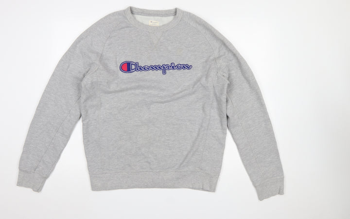 Champion Mens Grey Large Pullover Sweatshirt Embroidered Logo