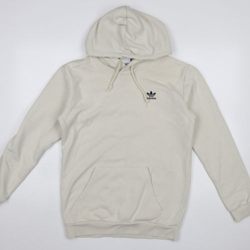adidas Men Beige Pullover Hoodie Small Regular Fit Fleece Logo