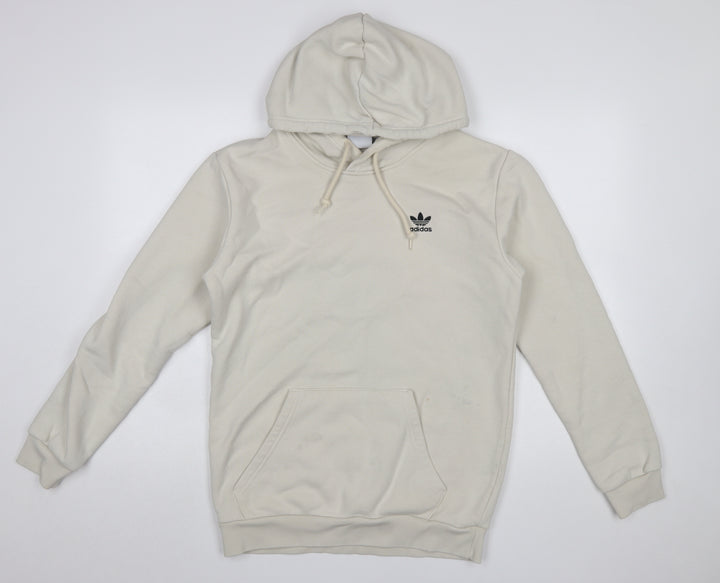 adidas Men Beige Pullover Hoodie Small Regular Fit Fleece Logo