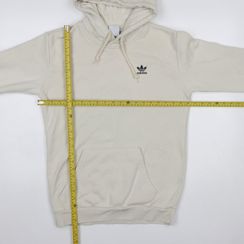 adidas Men Beige Pullover Hoodie Small Regular Fit Fleece Logo