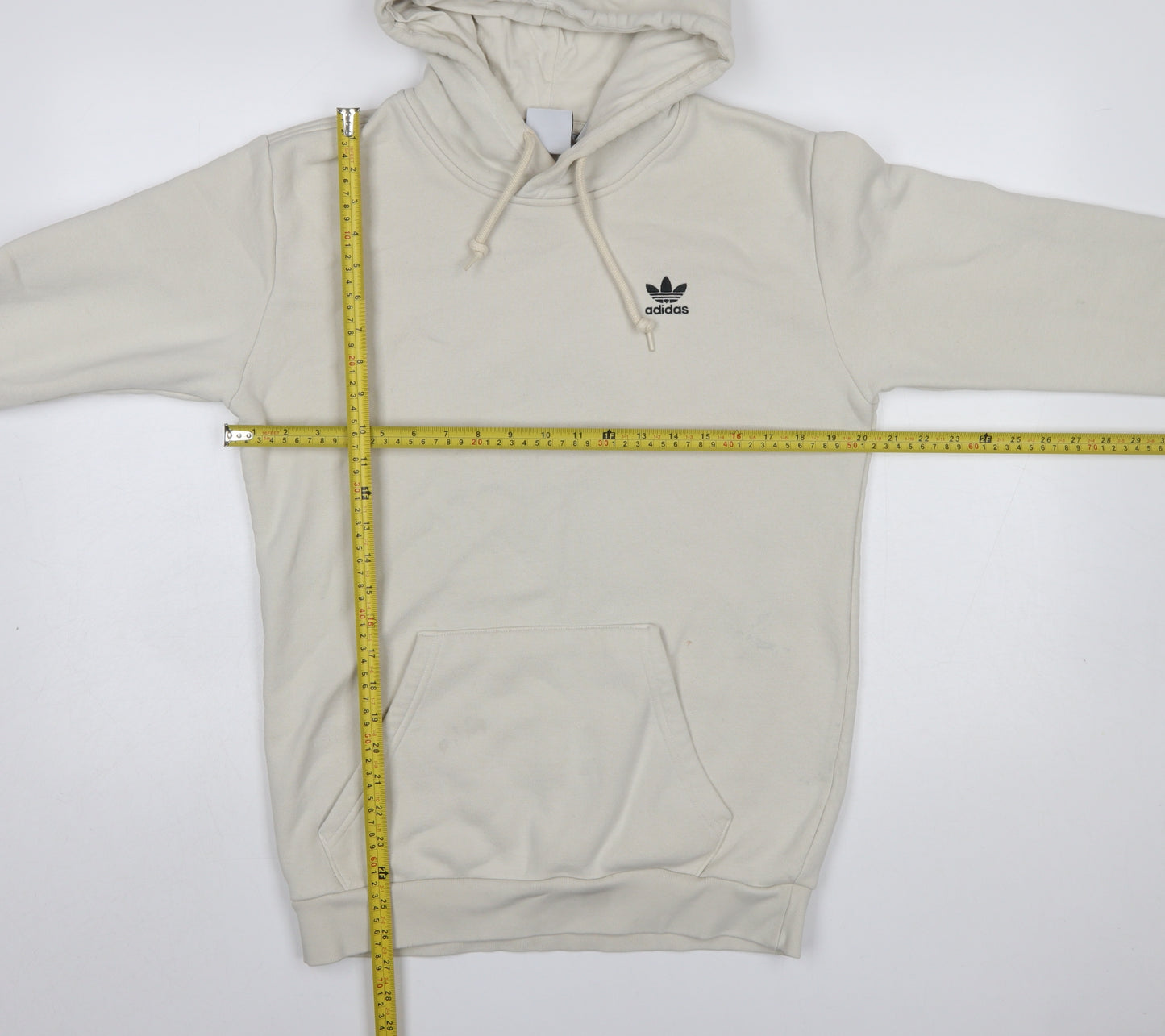 adidas Men Beige Pullover Hoodie Small Regular Fit Fleece Logo