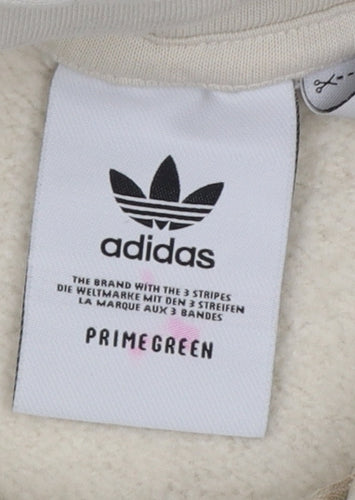adidas Men Beige Pullover Hoodie Small Regular Fit Fleece Logo
