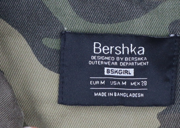 Bershka Women’s Green Camouflage Military Jacket Size 12
