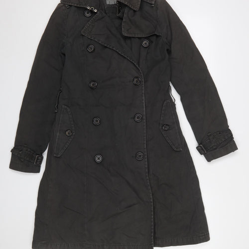 GAP Women's Black Cotton Trench Coat Size 8 Long Lined Classic Style