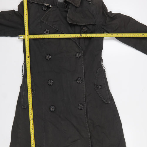 GAP Women's Black Cotton Trench Coat Size 8 Long Lined Classic Style