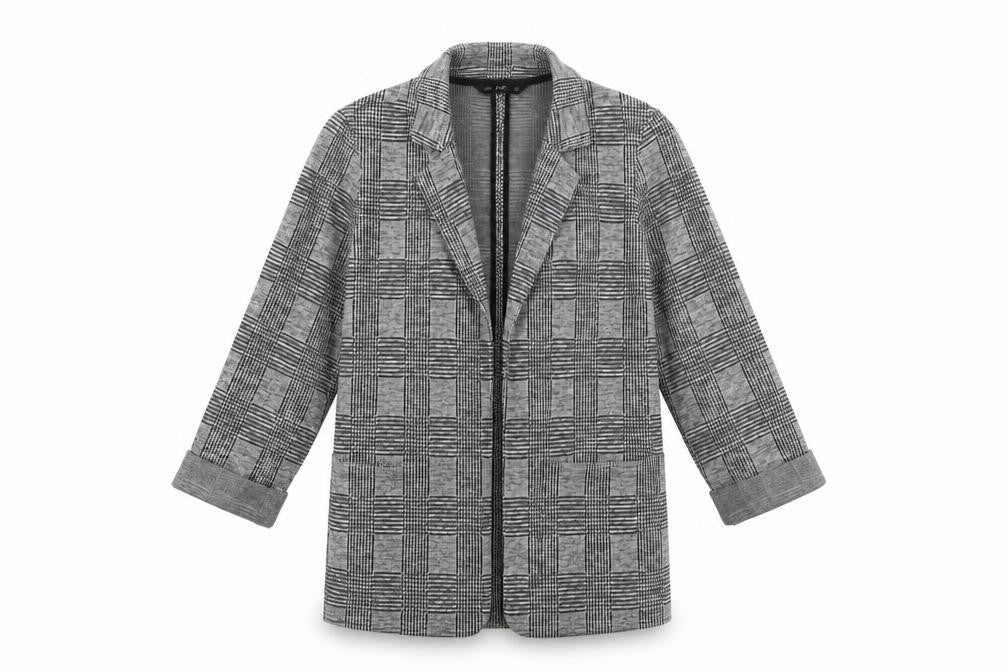 Front view of F&F Women Grey Check Single-Breasted Blazer Jacket, size 12