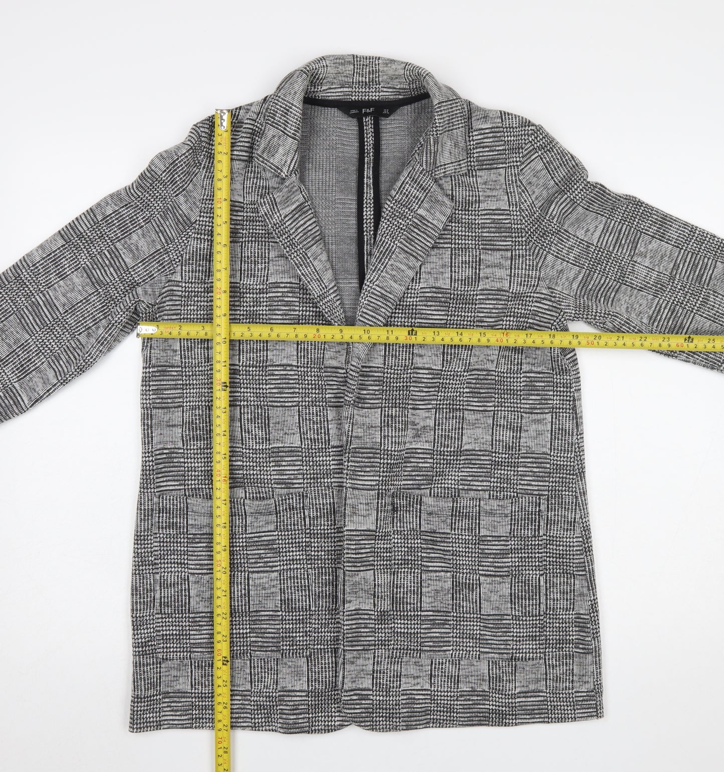 F&F Women Grey Check Single-Breasted Blazer Jacket Size 12