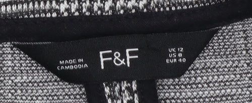 F&F Women Grey Check Single-Breasted Blazer Jacket Size 12