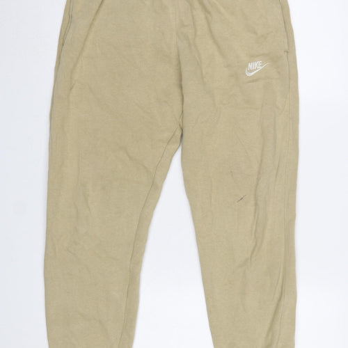 Nike Men's Beige Jogger Trousers S Regular Fit Elastic Waist