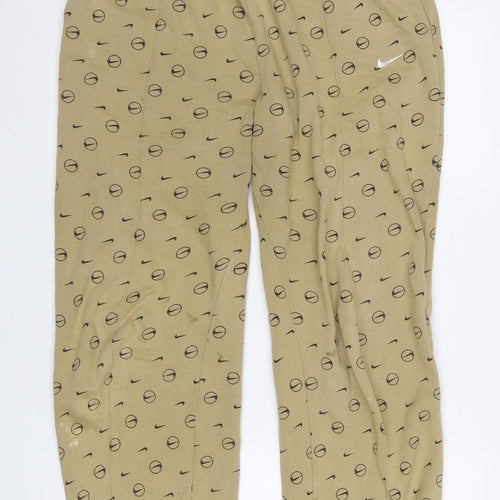Nike Men's Beige Logo Print Jogger Trousers Size M Relaxed Fit