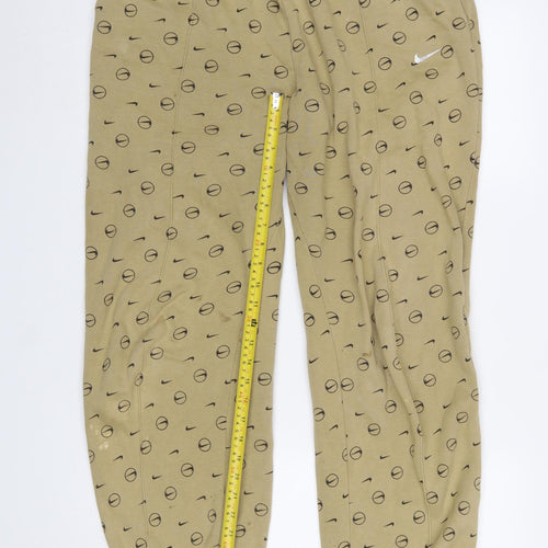 Nike Men's Beige Logo Print Jogger Trousers Size M Relaxed Fit