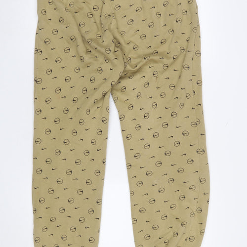 Nike Men's Beige Logo Print Jogger Trousers Size M Relaxed Fit