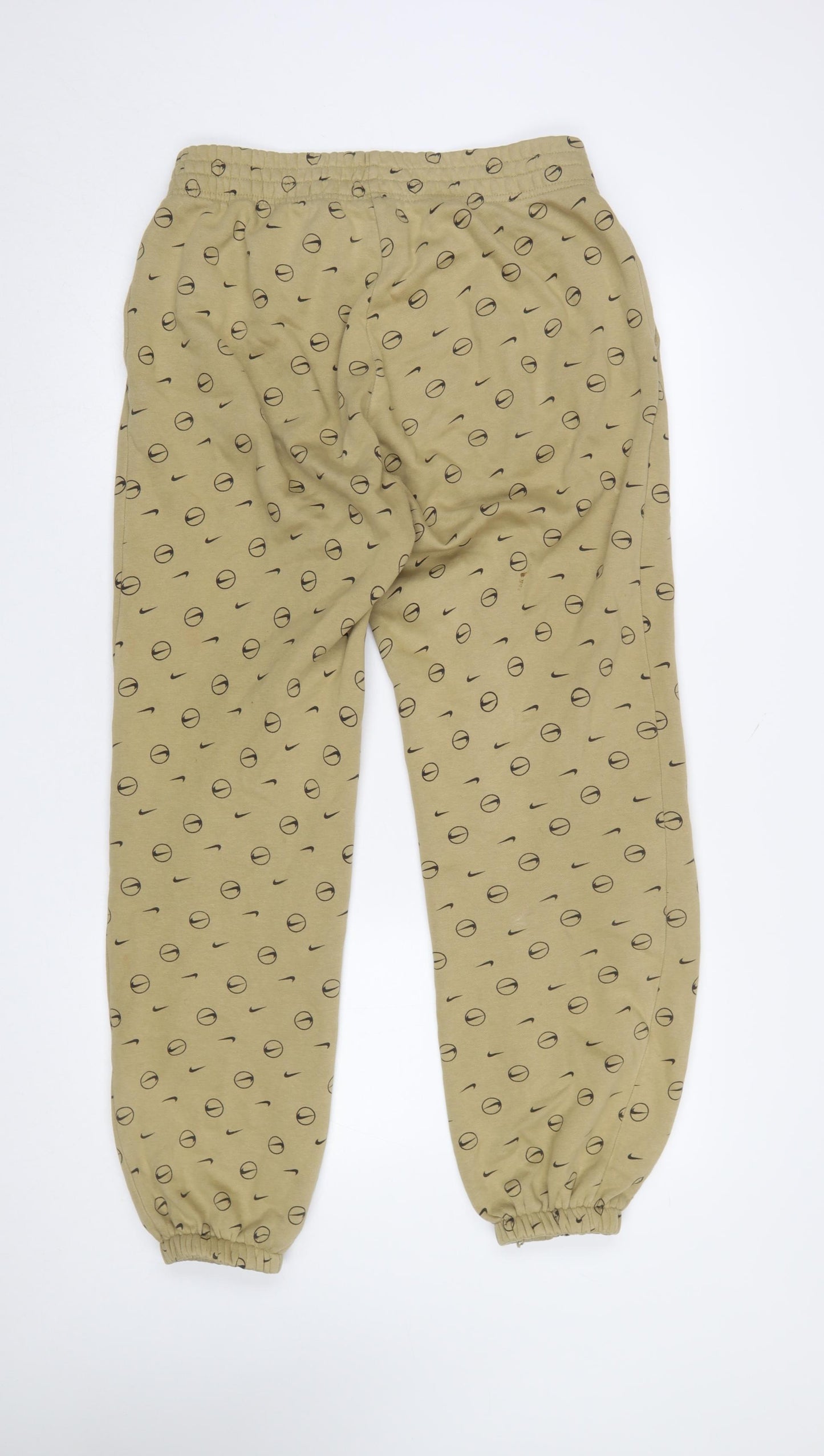 Nike Men's Beige Logo Print Jogger Trousers Size M Relaxed Fit