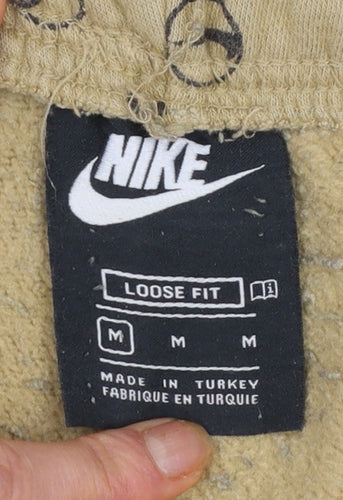 Nike Men's Beige Logo Print Jogger Trousers Size M Relaxed Fit