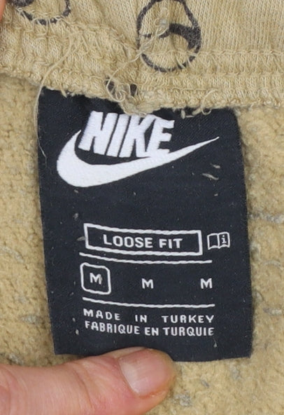 Nike Men's Beige Logo Print Jogger Trousers Size M Relaxed Fit