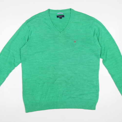 Gant Men's Green Cotton V-Neck Jumper M Regular Fit