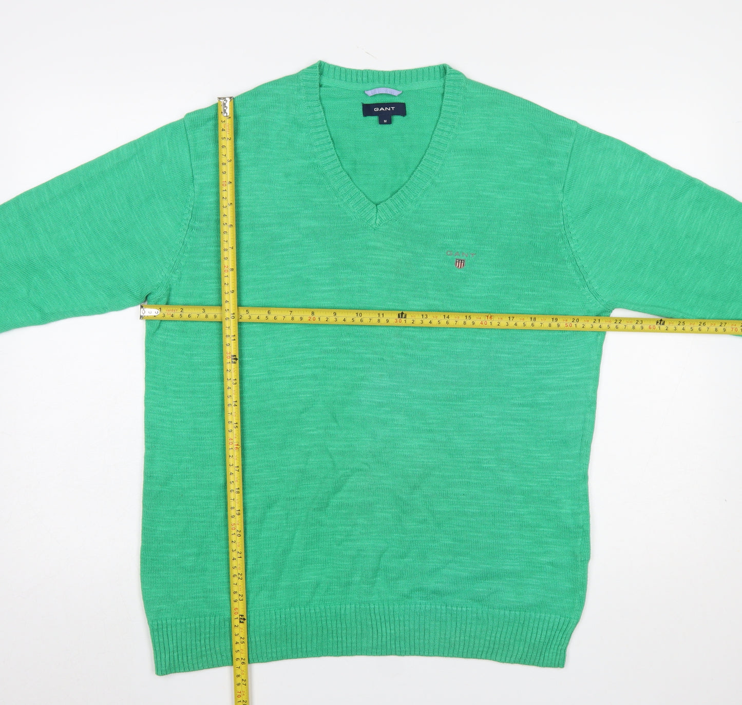 Gant Men's Green Cotton V-Neck Jumper M Regular Fit
