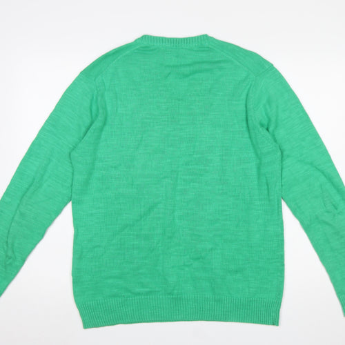Gant Men's Green Cotton V-Neck Jumper M Regular Fit