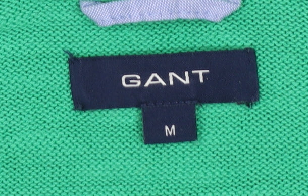 Gant Men's Green Cotton V-Neck Jumper M Regular Fit