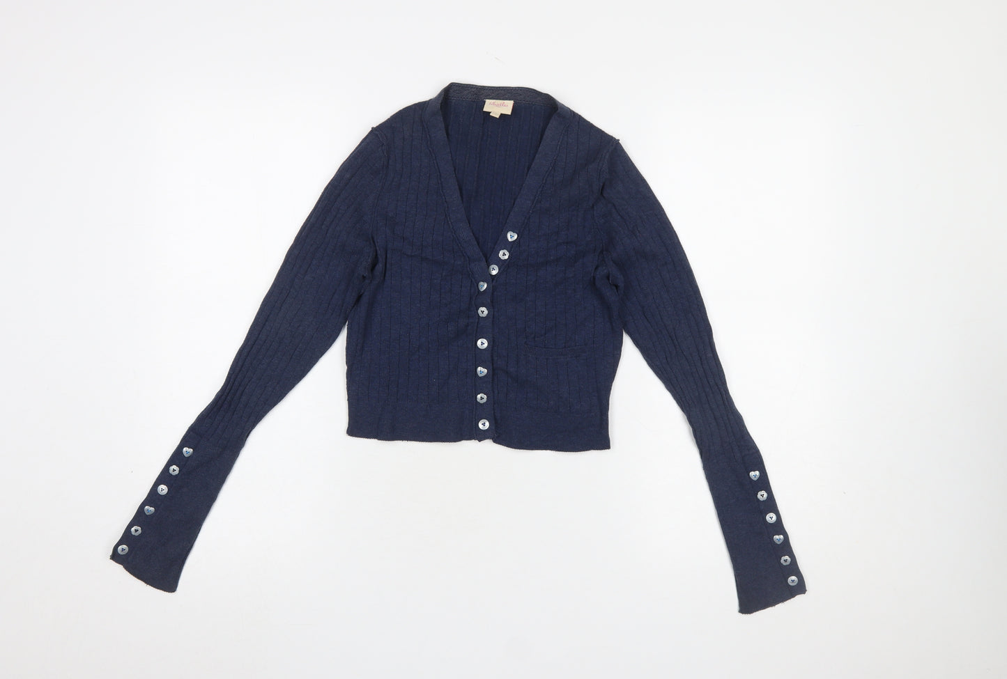 Whistles Women Blue Cropped Button-Up Knit Top Size S