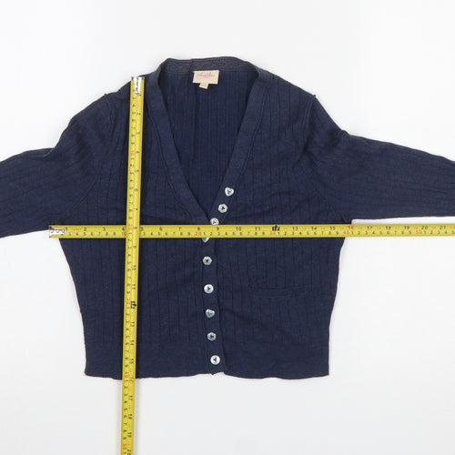 Whistles Women Blue Cropped Button-Up Knit Top Size S