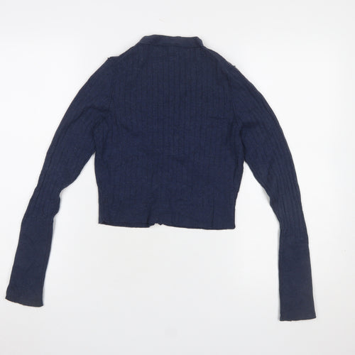 Whistles Women Blue Cropped Button-Up Knit Top Size S