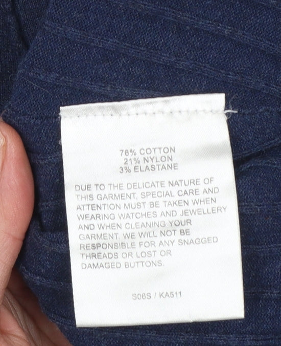 Whistles Women Blue Cropped Button-Up Knit Top Size S