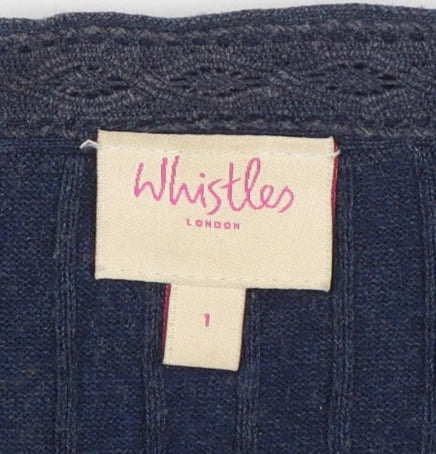 Whistles Women Blue Cropped Button-Up Knit Top Size S