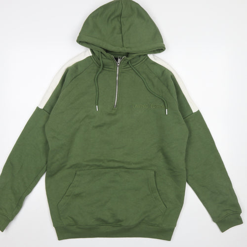 boohooMAN Men's Green 1/2 Zip Hoodie Size M Casual Regular Fit