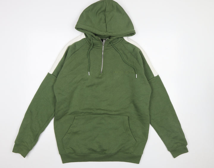 boohooMAN Men's Green 1/2 Zip Hoodie Size M Casual Regular Fit