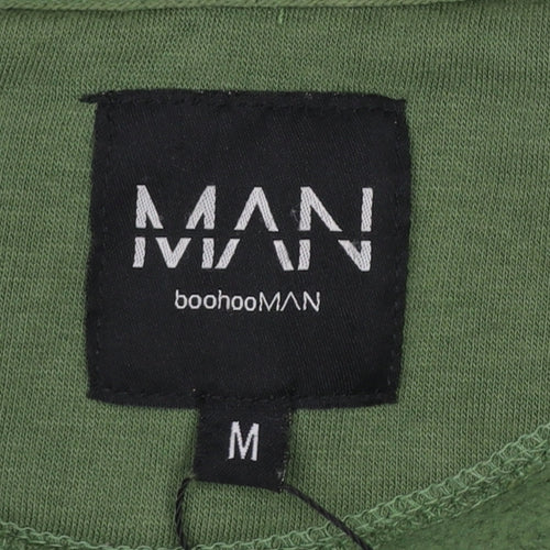 boohooMAN Men's Green 1/2 Zip Hoodie Size M Casual Regular Fit