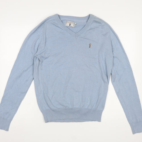 Haywood Men's Blue Cotton V-Neck Jumper Size L