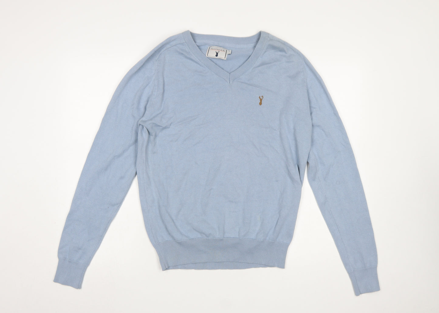 Haywood Men's Blue Cotton V-Neck Jumper Size L
